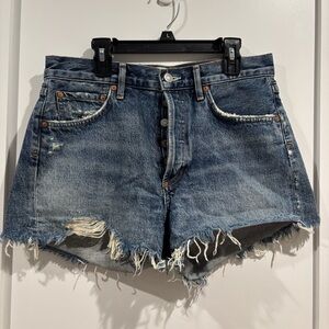 Agolde Blue Jean Shorts Distressed High-Waisted